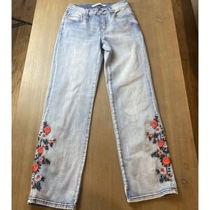9th And Main Jeans Women's Sz 6 Regular Blue  MidRise  Embroidered Boho Stretch
